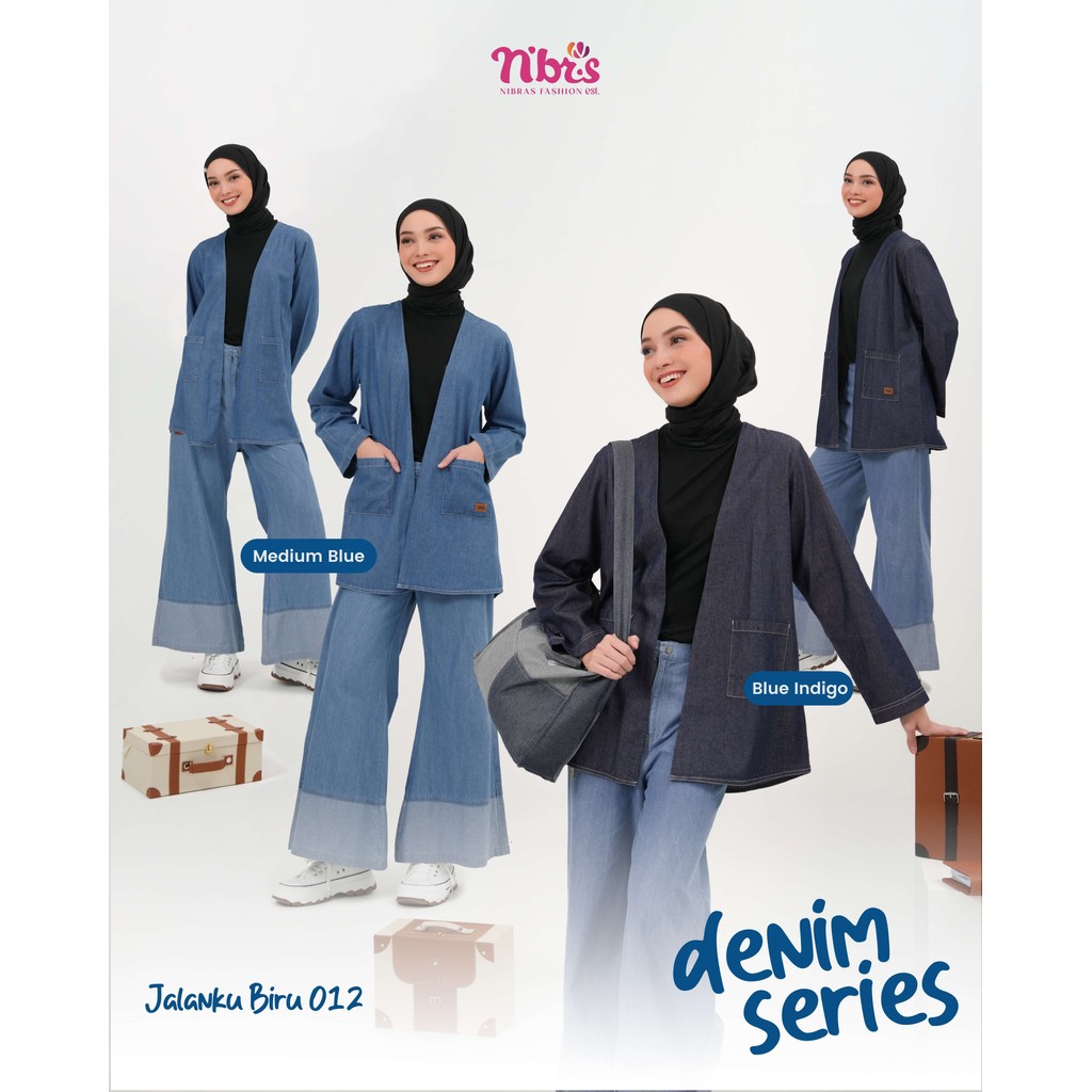 Nibras Jalanku Biru 012 Outer Denim Jeans Wanita Blue Indigo Medium OOTD Casual