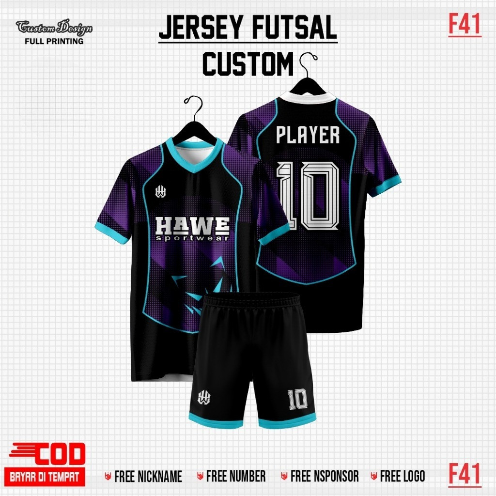 JERSEY FUTSAL CUSTOM UNGU HITAM MURAH FULL PRINTING