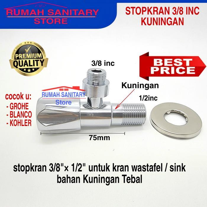 Stopkran air 3/8 " × 1/2 " inch Stop kran 6205 Wastafel kran Sink Brass Kuningan Tebal