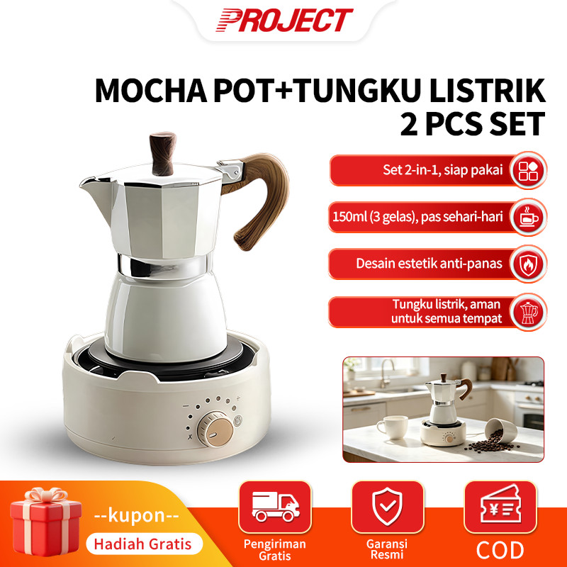 PJT Moka Pot Elektrik Portable Set Teko Kopi Espresso Mocha Coffee Maker Alat Seduh Praktis Tungku L