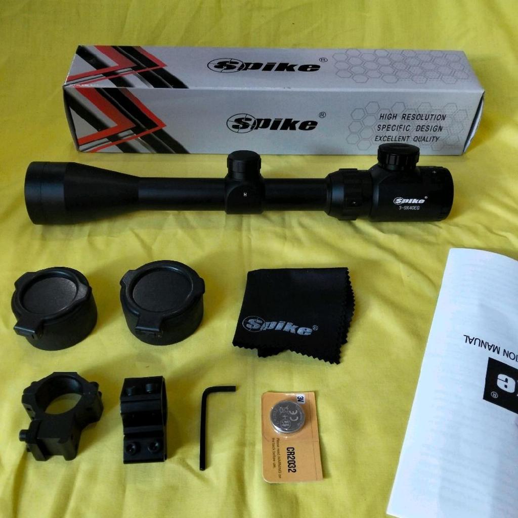 Teleskop Spike 3-9x40 EG Scope Senapan Angin Tahan Getar Reticle Mildot Nyala