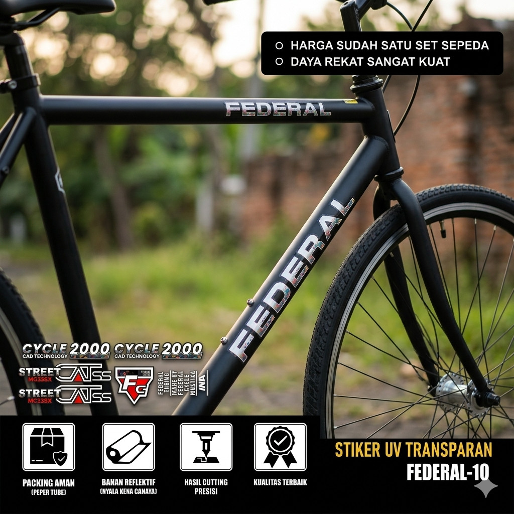 Stiker Sepeda FEDERAL UV TRANSPARAN LADY CATSS CYCLE 2000 Stiker Sepeda Kalcer SET 10 Decal