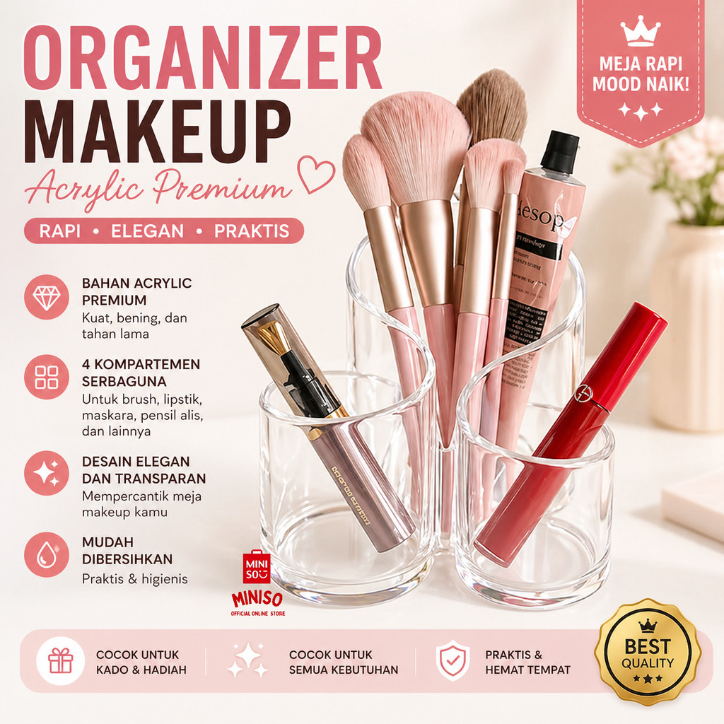 MINISO BALI | Kotak Make Up Acrylic Rak Kosmetik Organizer Rak Akrilik Rak Serbaguna Cosmetic Make U