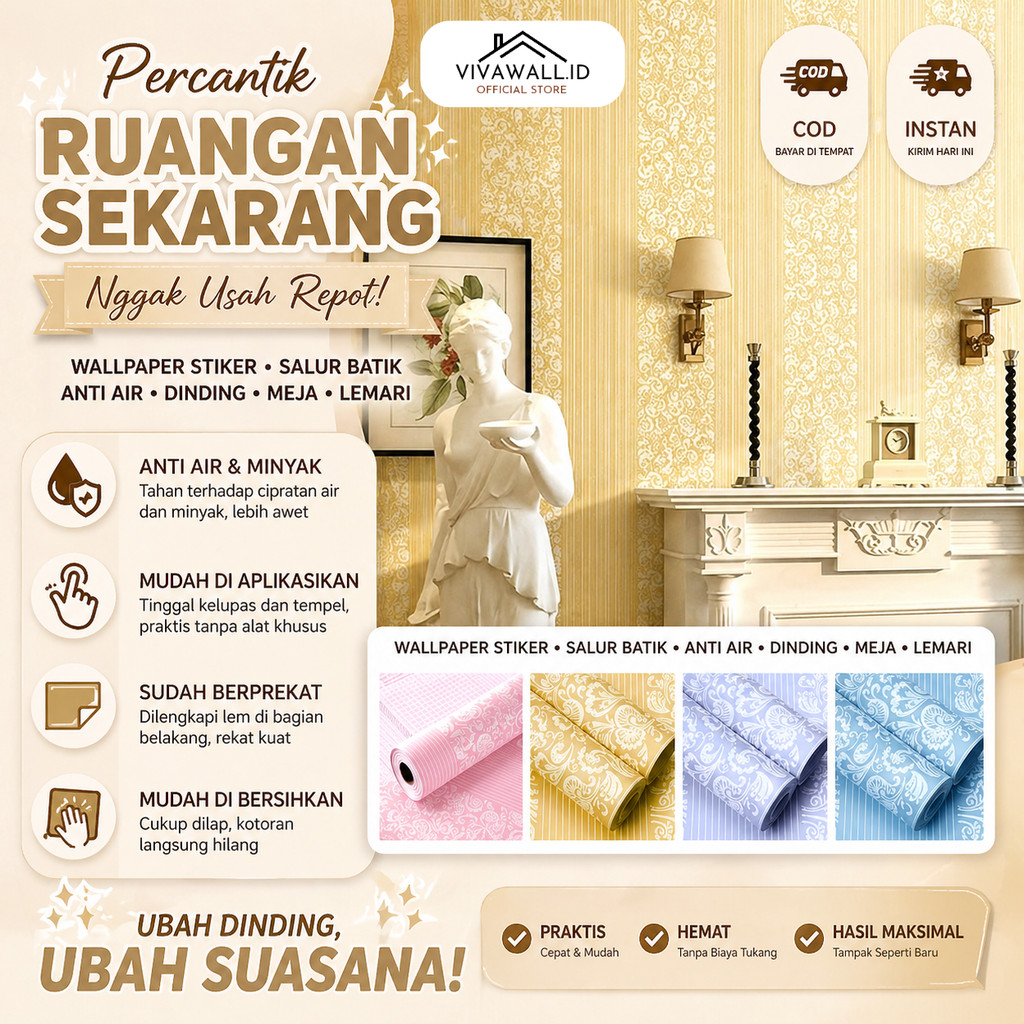 Wallpaper Stiker Dinding Salur Batik Sticker Walpaper COD High Quality Orange Dinding Tembok Anti ai