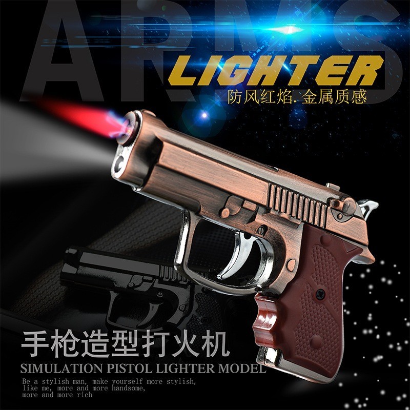 Korek Api elektrik Bara Plus Senter Model Pistol Tipe AK-131 korek gas unik bisa di isi ulang