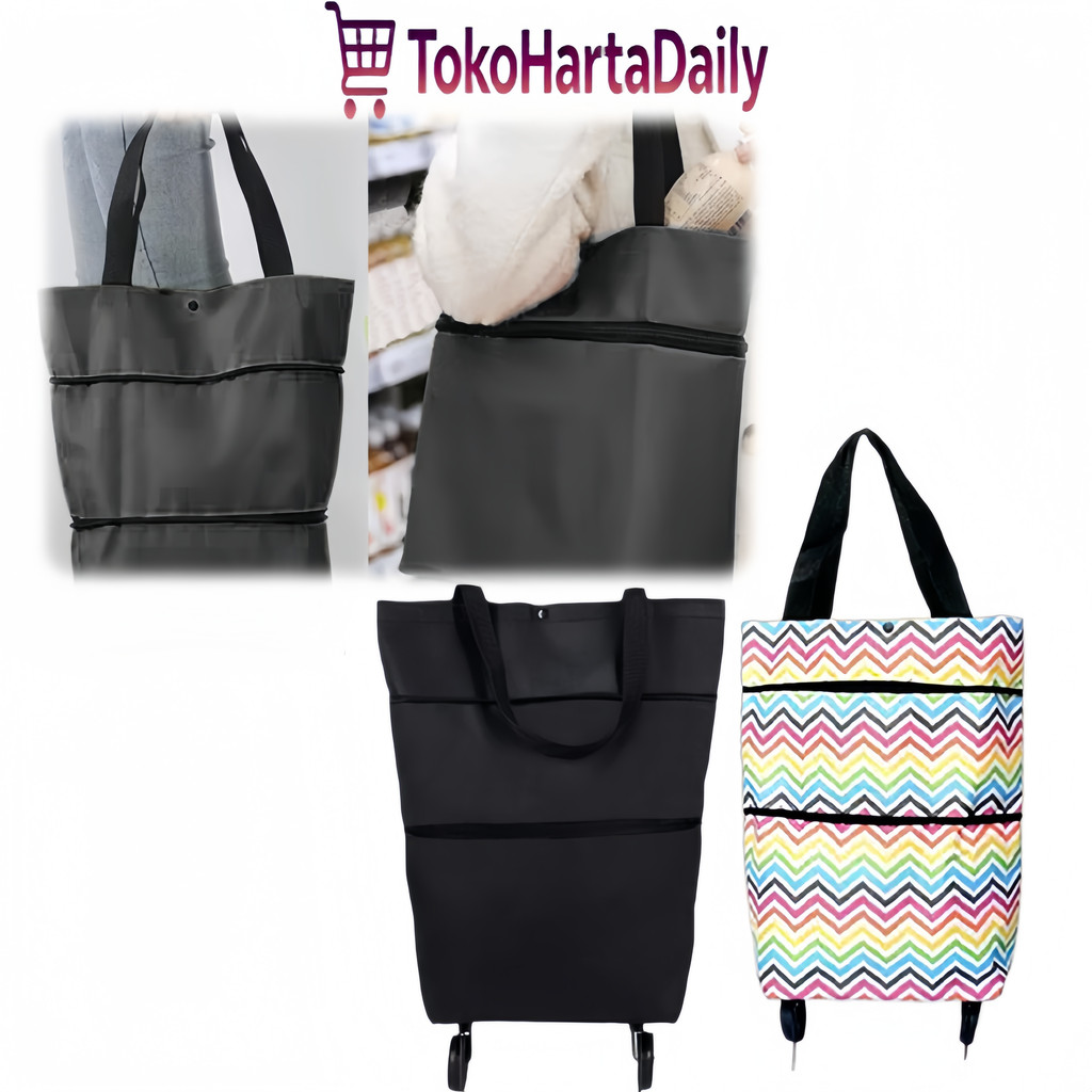 Tas Belanja Troli Lipat Foldable Shopping Bag Trolley Roda Kuat Kapasitas Besar Pasar Supermarket