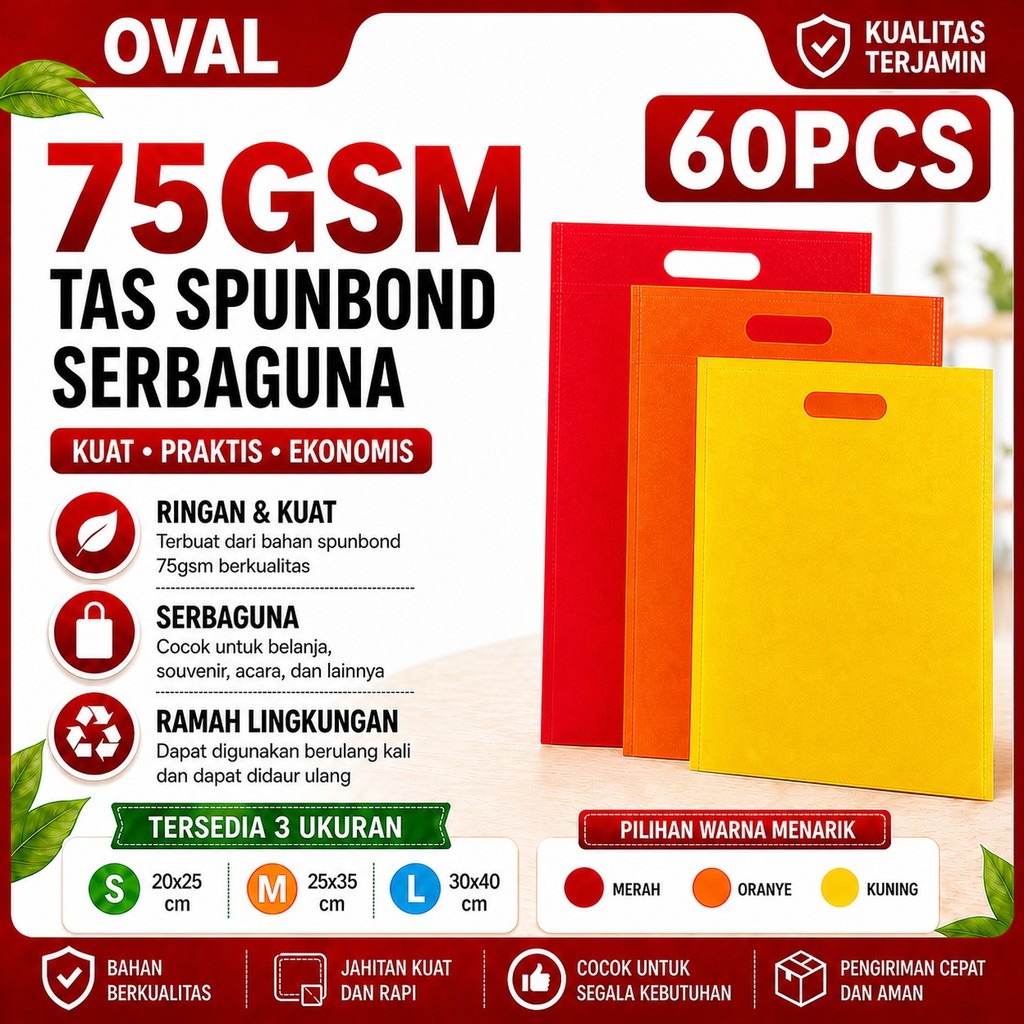 Tas Spunbond 20X25 25X35 30X40  Oval Kain Goodie Bag Serbaguna Shopping Tote - TAS SPUNBOND