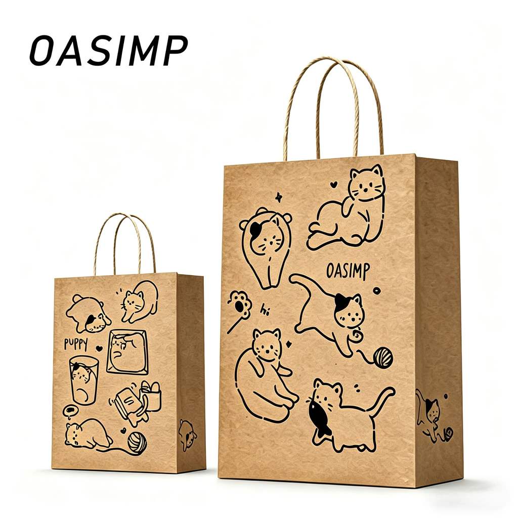 OASIMP Tas Kertas Kraft Tas Hadiah Festival Tas Jinjing Kemasan Minuman Teh Roti Bakery