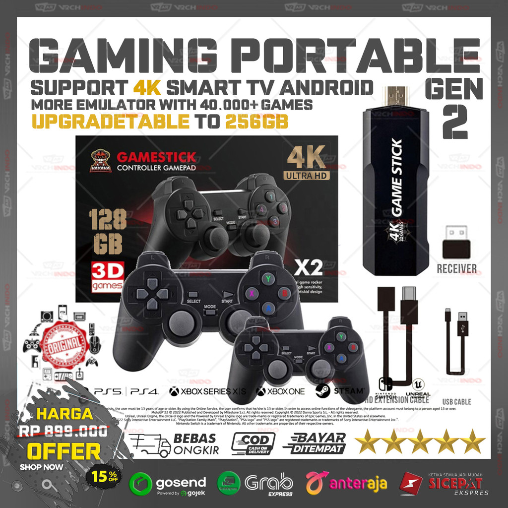 Game Stick 4K Gen 2 - Konsol Game Retro Mini / Android TV Stick / 4K UHD / Wireless Stick 