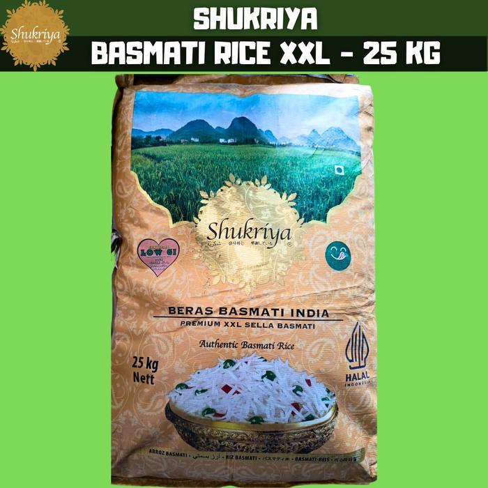 Shukriya Basmati Premium XXL 25 KG - Nasi Beras Bassmati Kemasan Warna GOLD Tahun 2024 LOGO LOW GI K