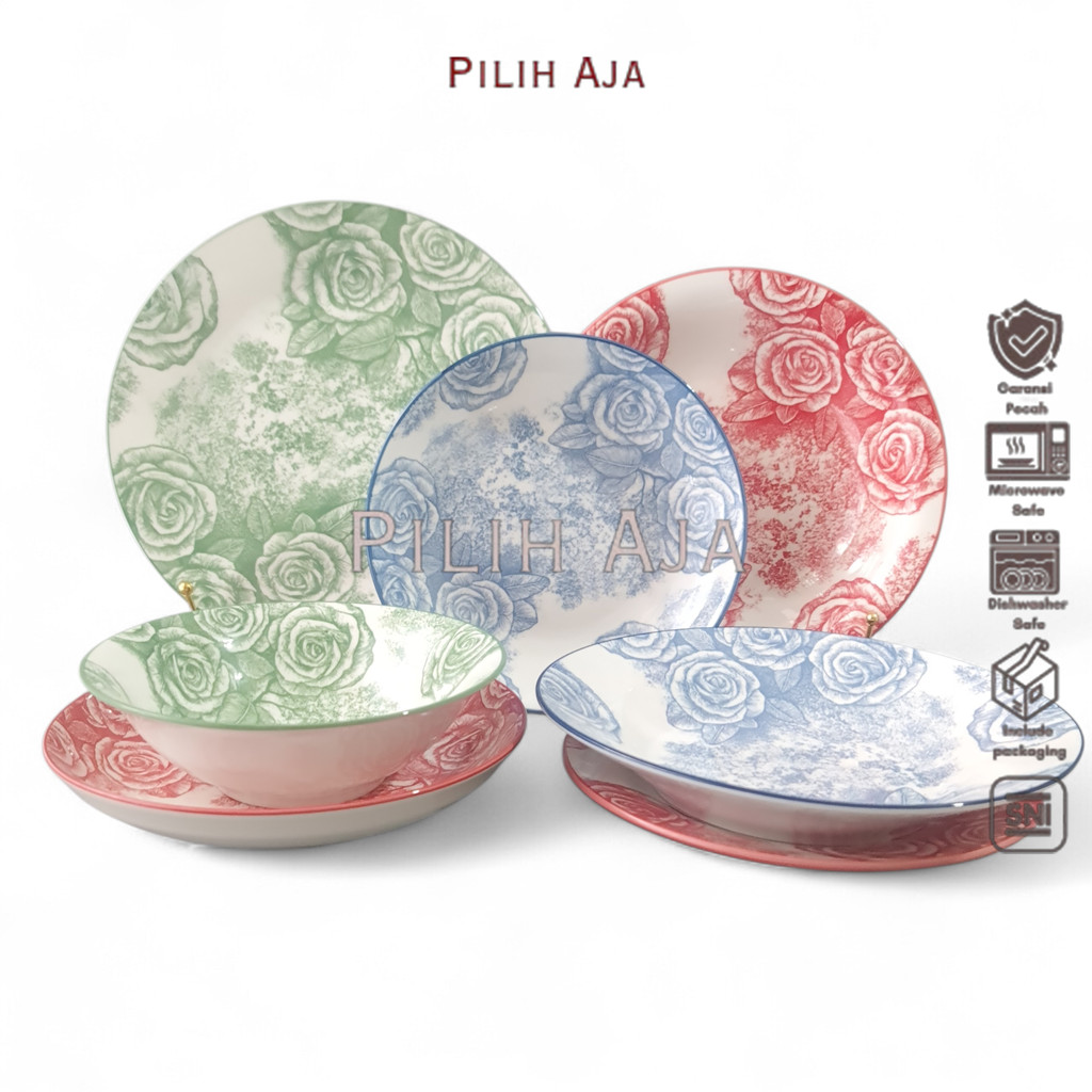 SAKATO Piring Keramik Makan Motif Bunga Dinner Piring Keramik Bunga Cantik Aesthetic Bermotif