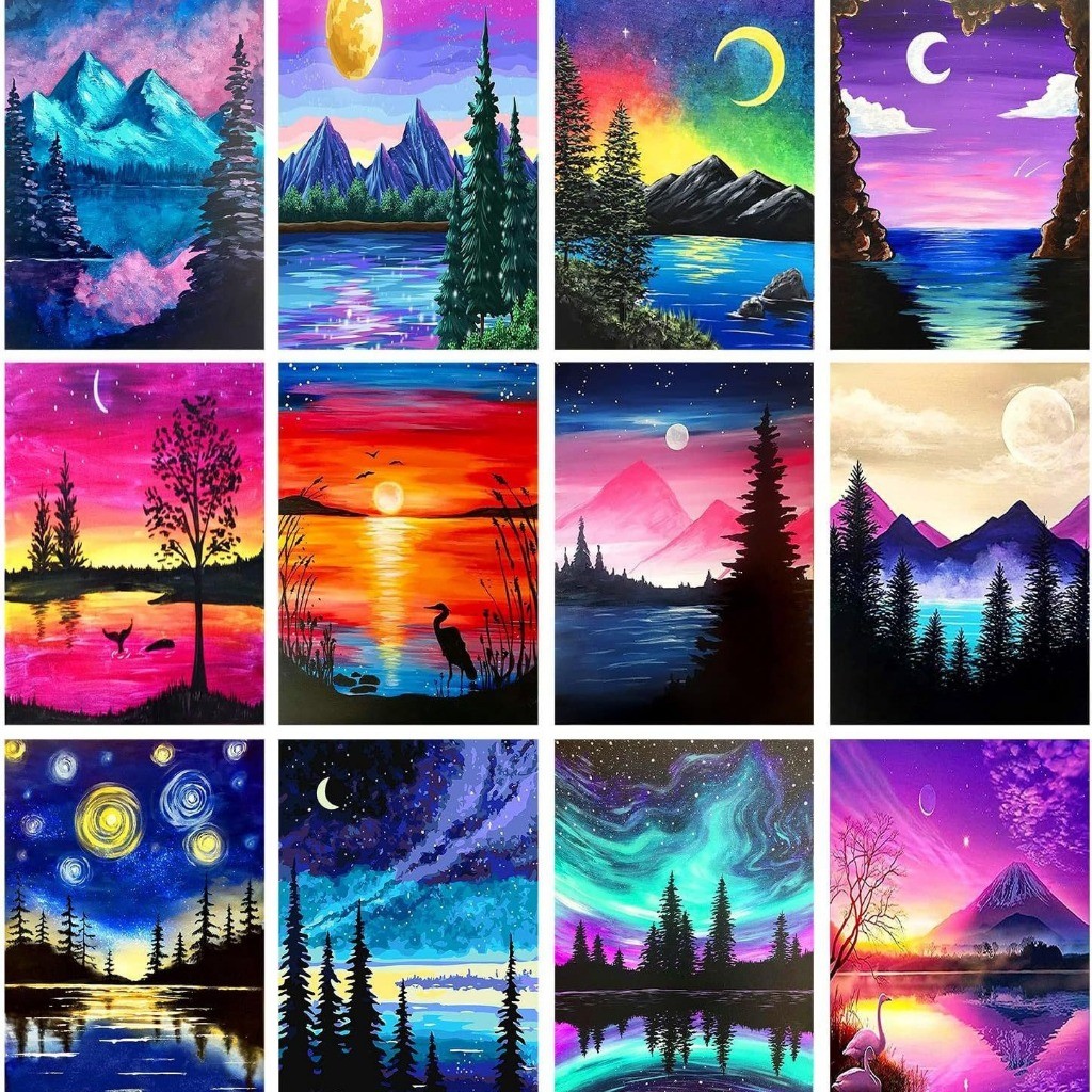 TERLARIS 1 Diamond Painting 5D Starry Night Landscape Series 30x40 cm -DIY Lukisan Berlian -City Bea