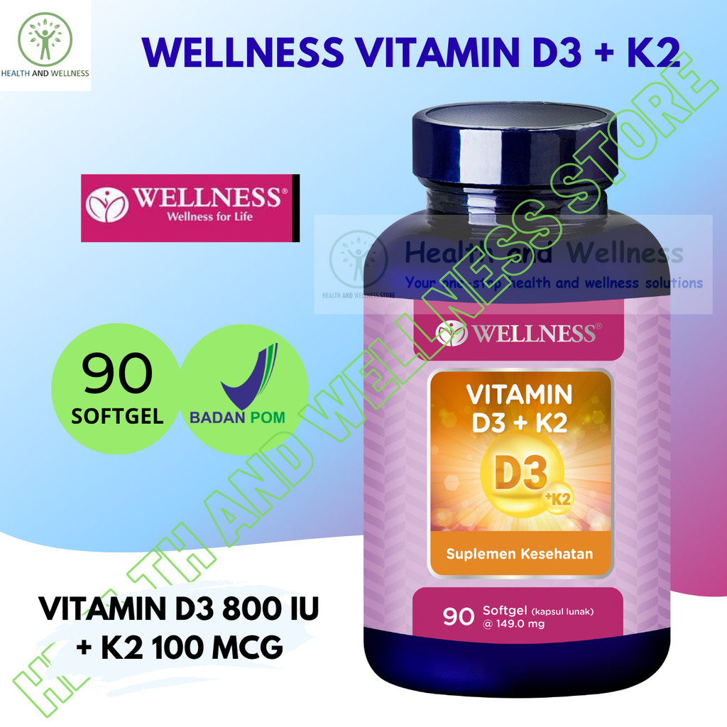 WELLNESS D3 K2 D3+K2 D3 800 IU K2 MK-7 100 MCG 90 SOFTGEL