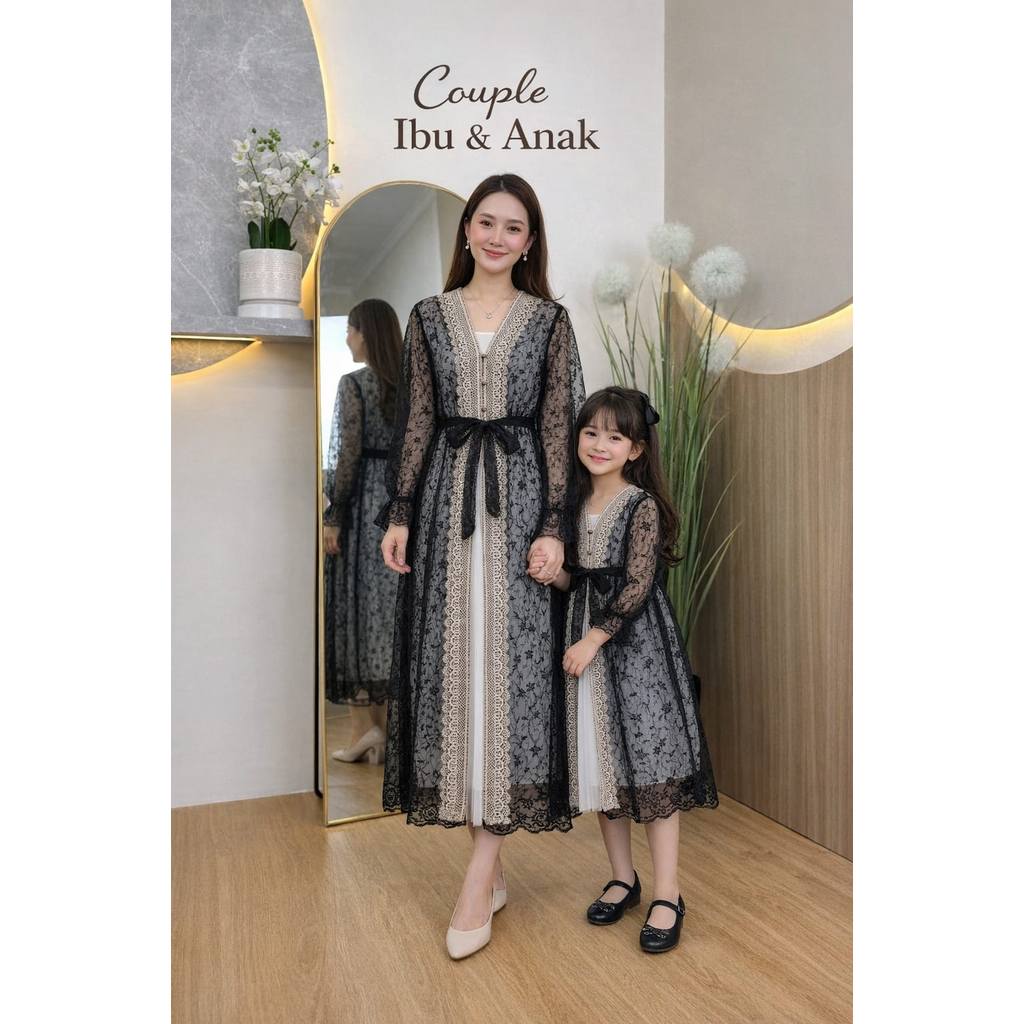 Set 2in1 Outer Brukat Premium Long Cardigan Lace Tulle Luxury - Luaran Gamis Kondangan Modern