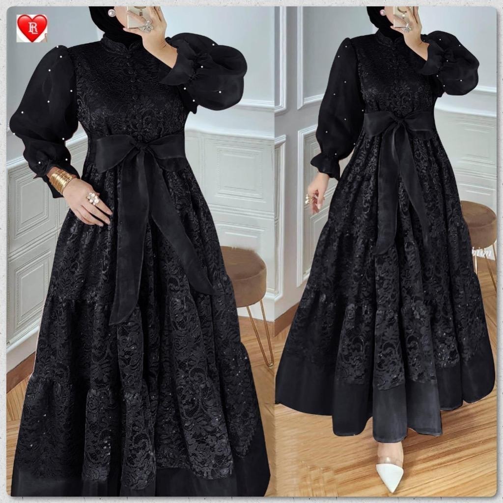 COD Gamis Brukat kombinasi Organza Mutiar Pakaian muslimah wanita