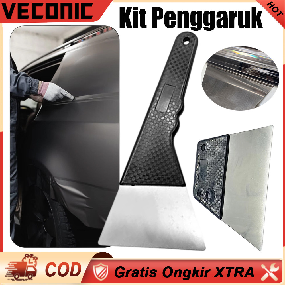 Baja Tahan Karat Set Karet Squeegee Aplikasi Kaca Film Mobil Pisau Tepi Datar Gagang Jangkauan Panja