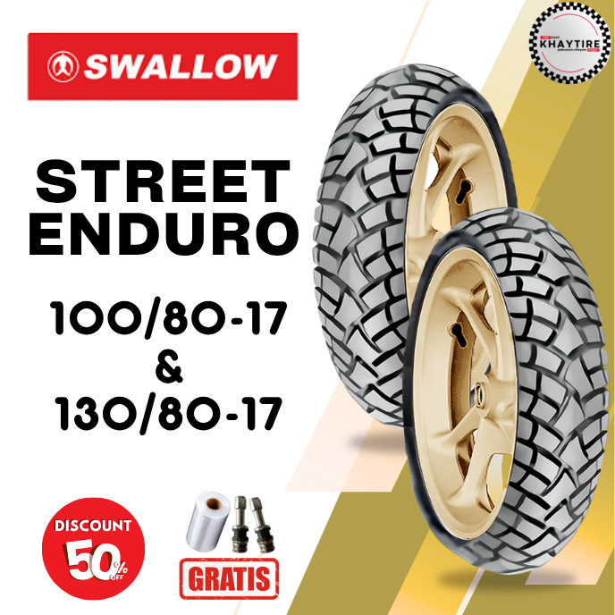 SEPASANG Ban Motor SWALLOW STREET ENDURO 100/80 & 130/80 RING 17 Tubeless