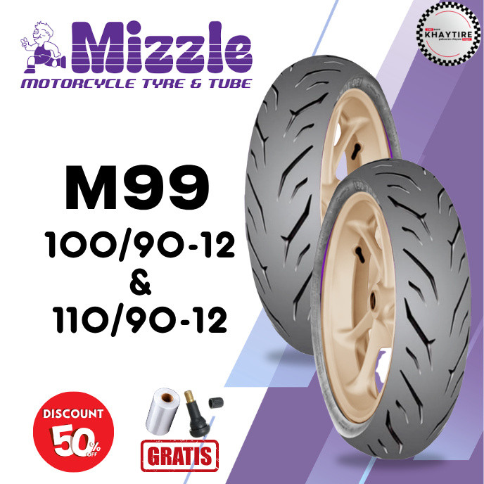 SEPASANG Ban Motor MIZZLE M99 100/90 & 110/90 RING 12 Tubeless