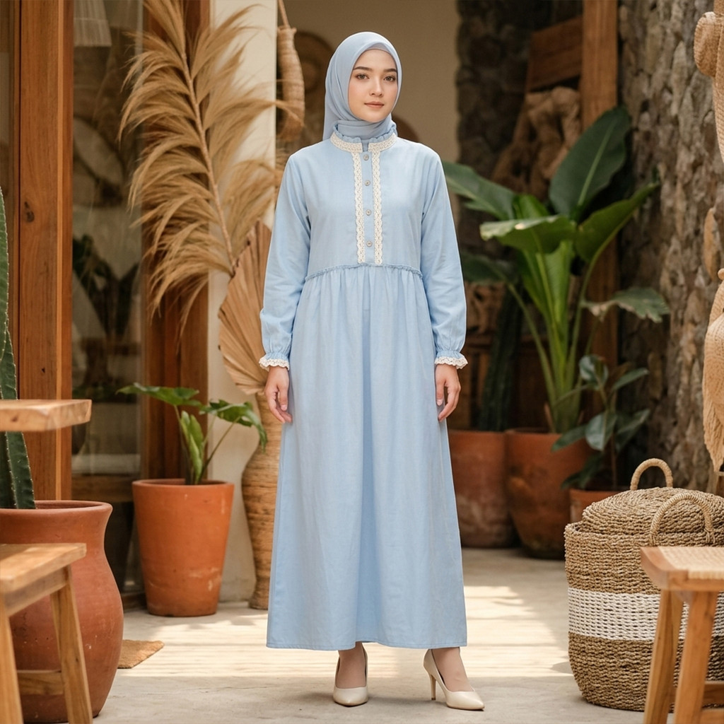 RILLEY - Gamis Veluna | Gamis Wanita Muda Bahan Adem | Gamis Bahan Rayon Cotton