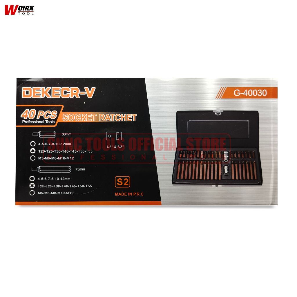 WOIRX TOOL Mata Kunci SET Mata Kunci L Bintang Socket Ratchet 40pcs Mata Kunci Mesin Impact Star Hex