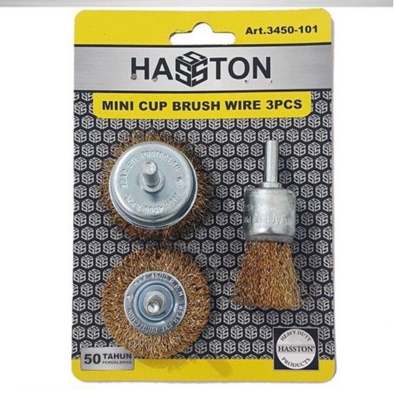 Sikat Mangkok MINI HASSTON Set 3 Pcs untuk Bor Listrik - Sikat Kawat Gagang Set 3Pc HASTON - Mata Bo