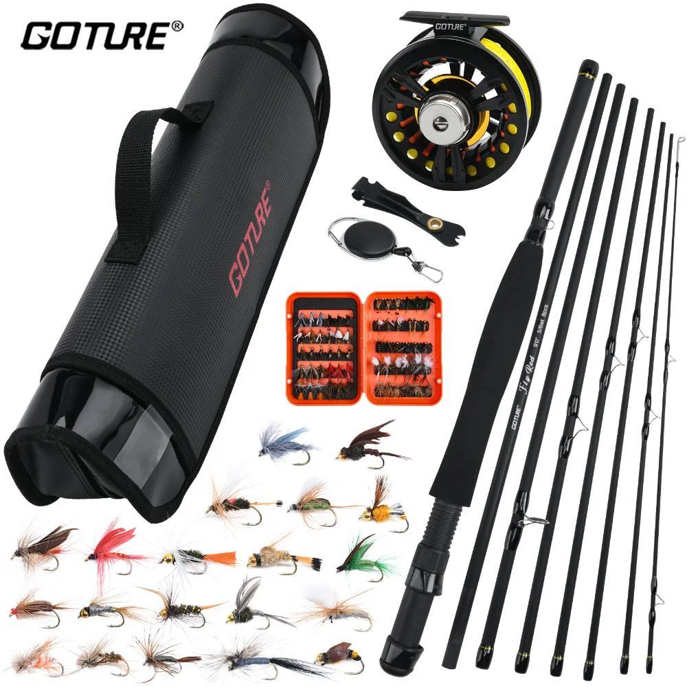 Goture 2.7m/9FT Fly Fishing Rod Set 5/6WT 8pcs Carbon Fiber Fly Rod Combo Portable Travel Feeder wit