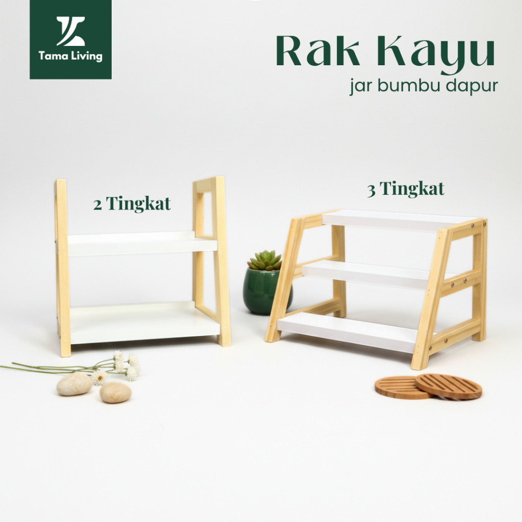 TAMA LIVING Rak Kayu Jar Bumbu Dapur Aesthetic Rak Bumbu Dapur Estetik Rak Kayu Susun Tatakan