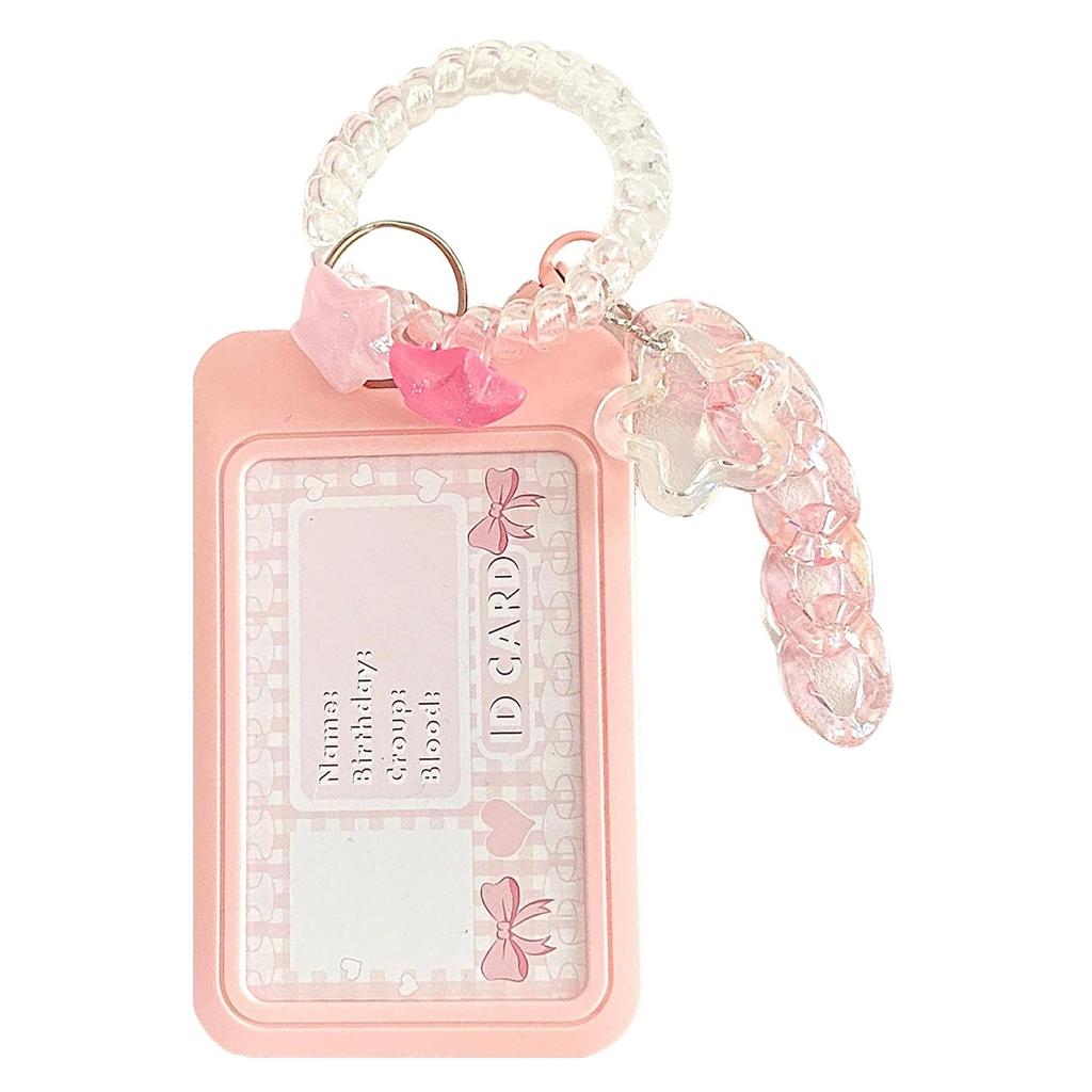 Blue Women's Cute Card Cover Holder Flash Pink Love Graent Cool Card Star Pendant Keychain Bus Stude