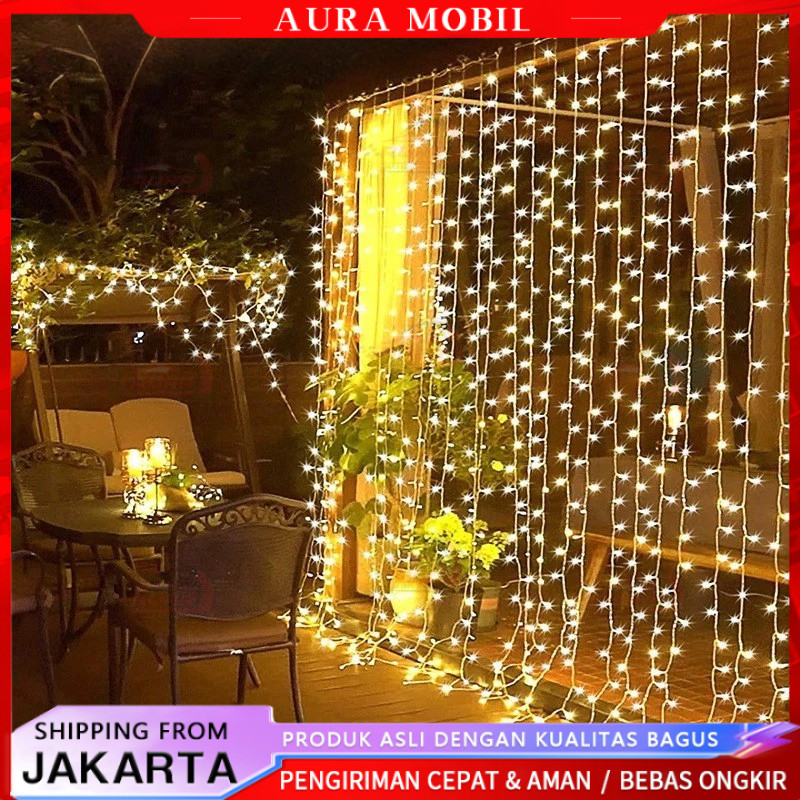 Lampu Tirai LED String Fairy Light Lampu Hias Gantung Bintang & Air Terjun 3×3meter LED / Lampu Tumb