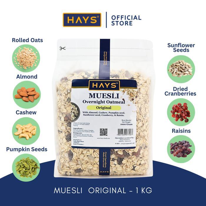 HAYS Muesli overnight oatmeal original 1 KG Nuts Seeds & Fruits 1000 G