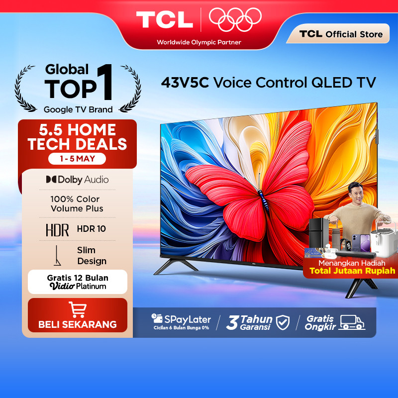 [Flash Sale] TCL Ultimate QLED FHD TV 43 inch V5C - HDR 10 - Dolby Audio - Google Play/Netflix/Youtu