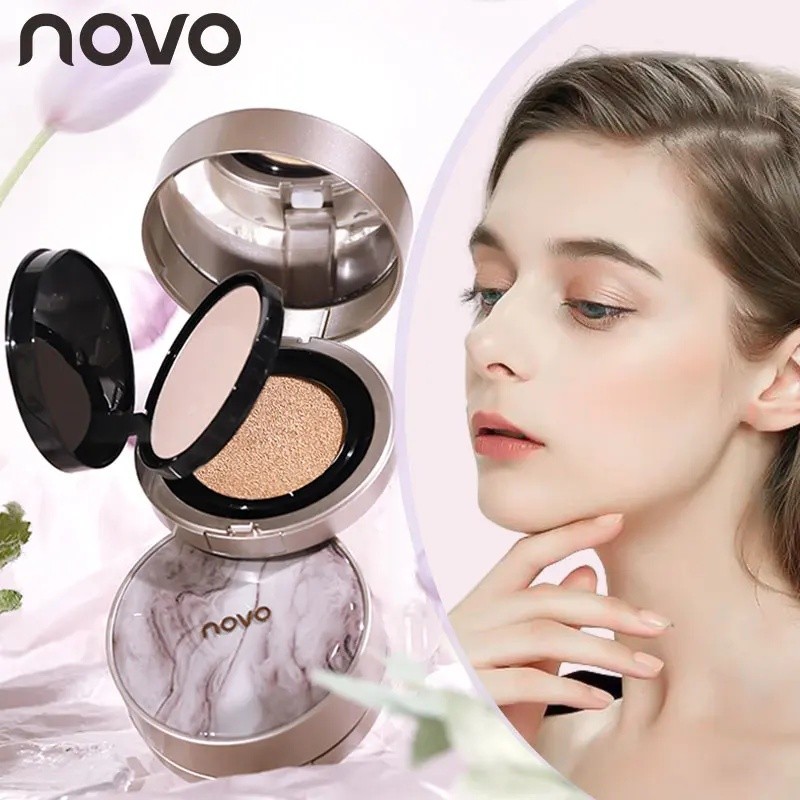 NOVO 2 In 1 Air Cushion BB Cream Dan Concealer Setting Powder, Cakupan Penuh, Kontrol Minyak, Pelemb