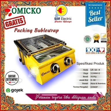 OMICKO Kompor Panggang Sosis 2 Tungku Tanpa Asap Anti Lengket - Alat Panggang Sosis Bakso Usaha