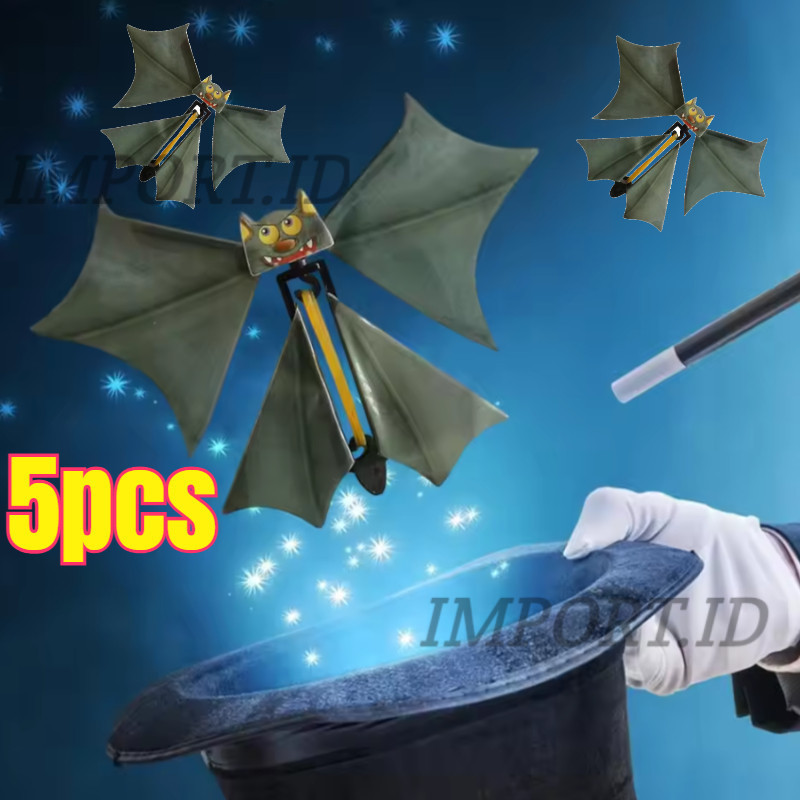 5Pcs Mainan Kelelawar Terbang Black Magic Kartu Ucapan Penanda Buku  Karet Bertenaga Permainan Anak/