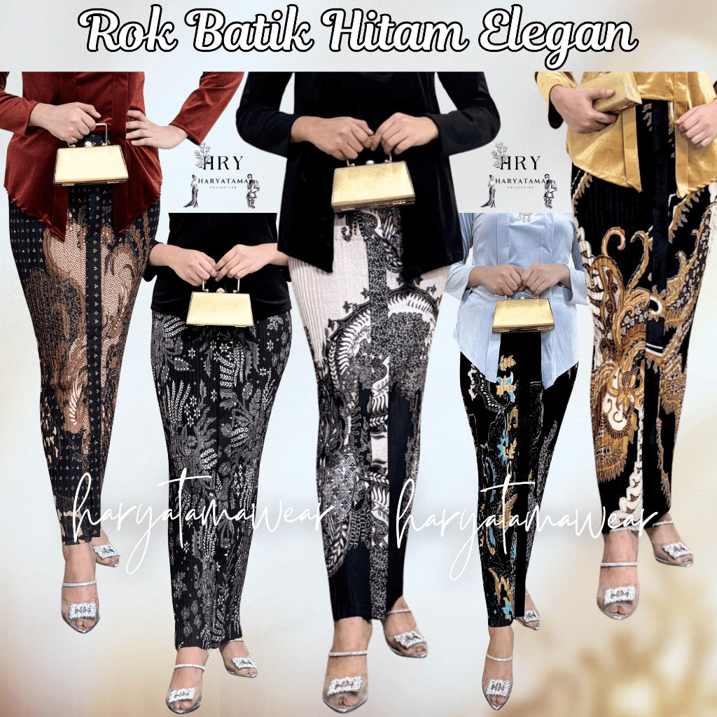 MURAH  Rok Batik Wiru Seri Hitam -  Rok Plisket Wiron Motif Cantik - Jarik Instan