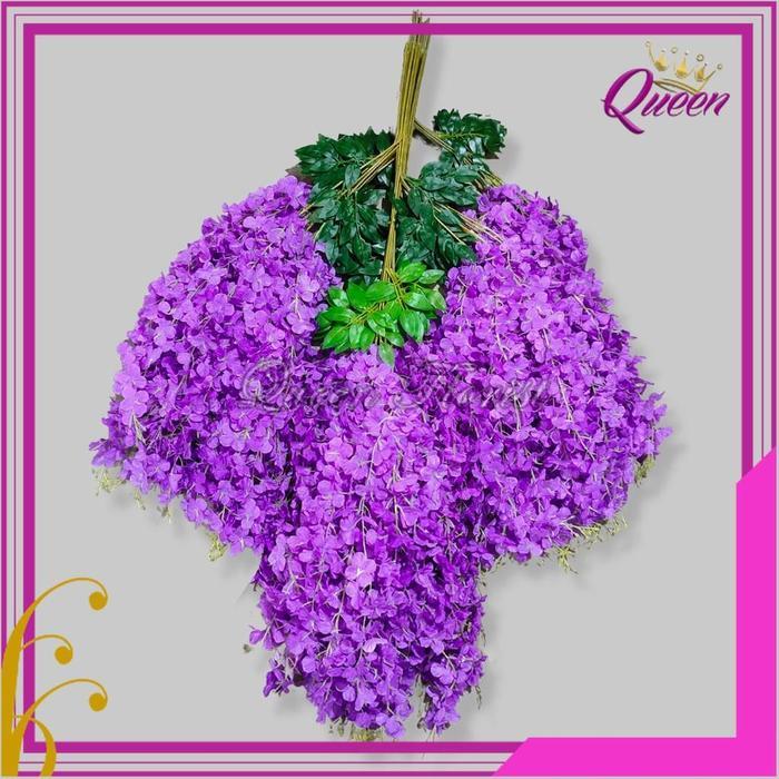 1 Lusin (12 pcs) Juntai Wisteria Jumbo Gantung Daun Rambat Plastik Bunga Lavender Artificial Hortesi