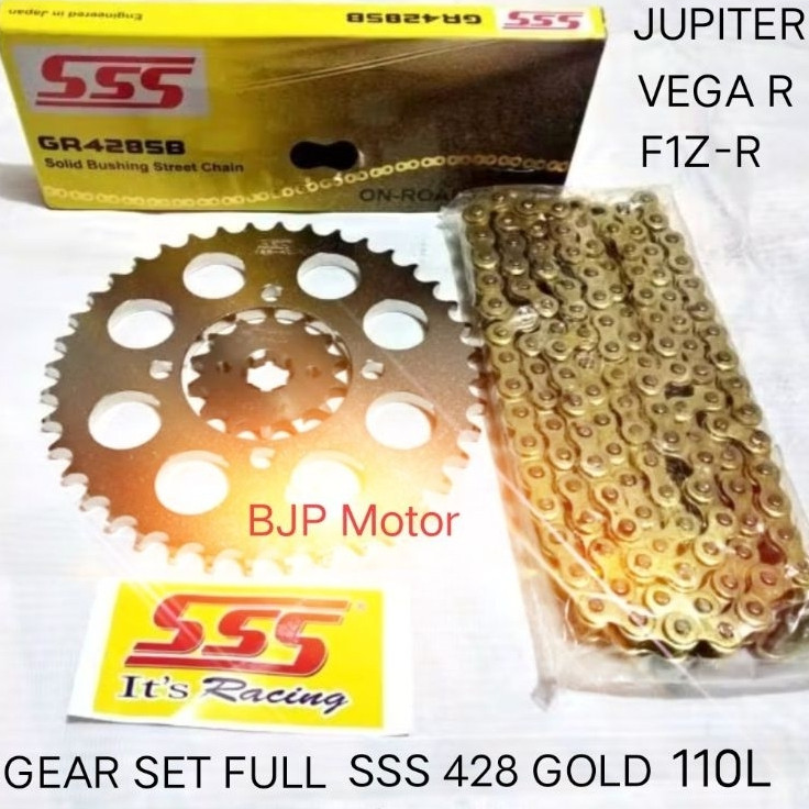 Gear set  428 F1zr Jupiter Vega R Rantai  428 SB 110L Gold - Pilihan Ukuran Gir, Langsung Pnp