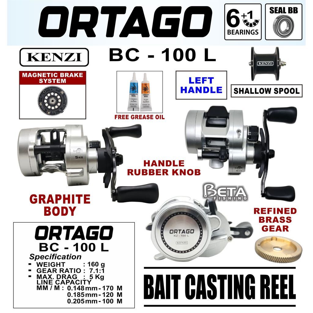 KENZI REEL BC ORTAGO 100 L Left Handle Round Bait Casting Reel Graphite Body