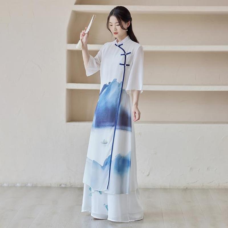 [JINXIU] Gaun Cheongsam Wanita Cina Han Baru Gaun Teh Gaya Tang Cina Gaya Etnis Gaun Tidak Teratur