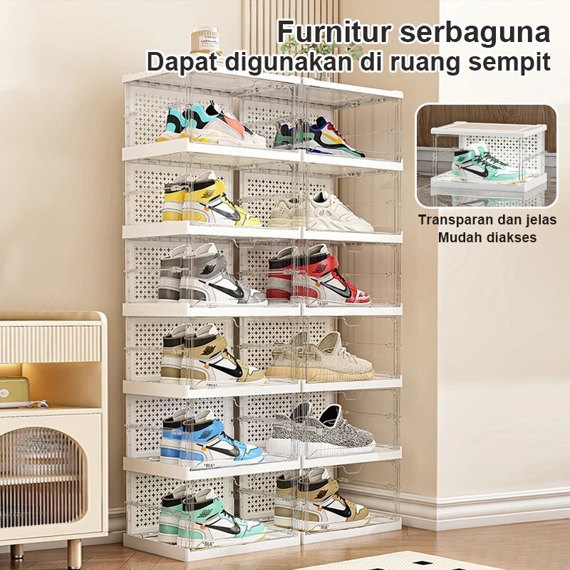 SILVIA Rak Sepatu Susun 6 Kotak Rak Sepatu Portable Transparant Tertutup  / Lemari Sepatu Anti Debu