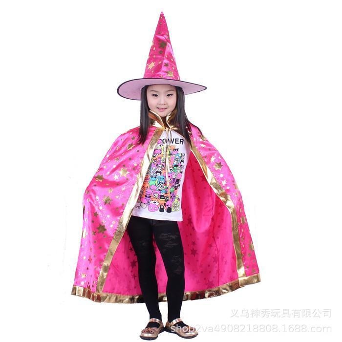 Jubah + Topi Penyihir Witch Drakula Kostum Halloween Anak - Pink Tua