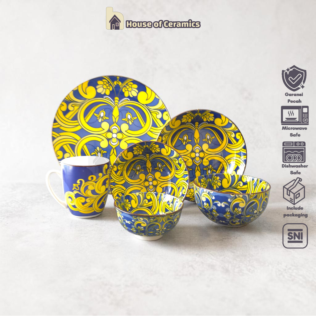 NAKAMI Piring Mangkok Keramik Batik Bermotif Aesthetic Cantik