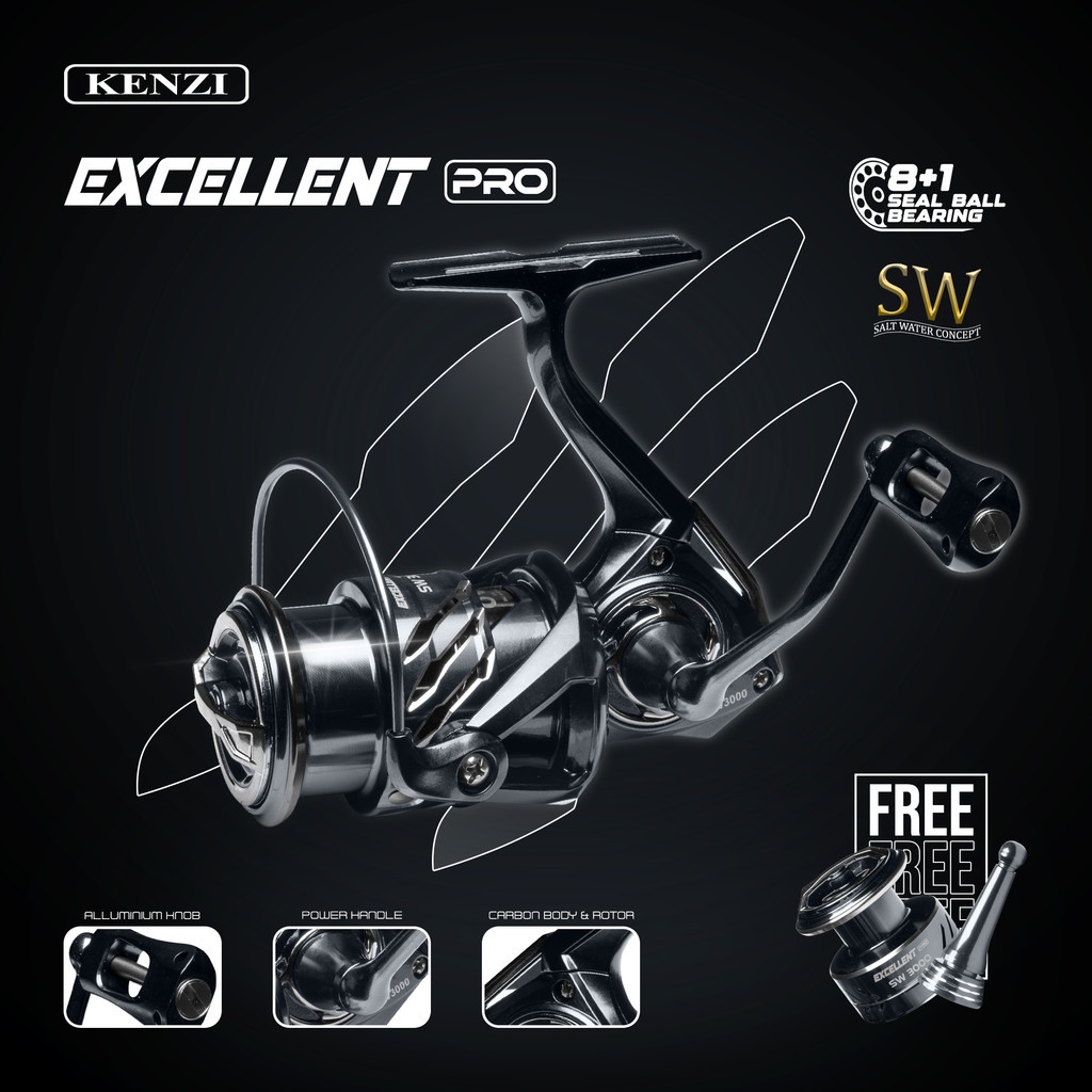 KENZI EXCELLENT PRO SW REEL with REEL STAND and EXTRA SPOOL 1000 2000 3000 Spinning