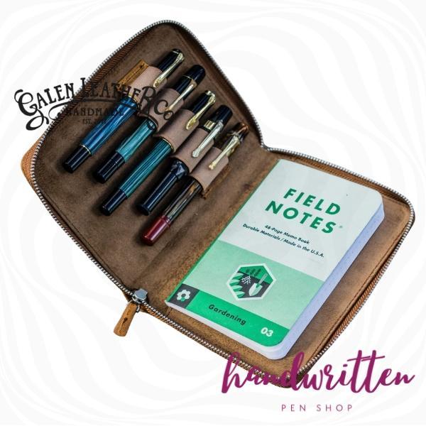 GALEN LEATHER Leather Zippered 5 Slots Pen Case