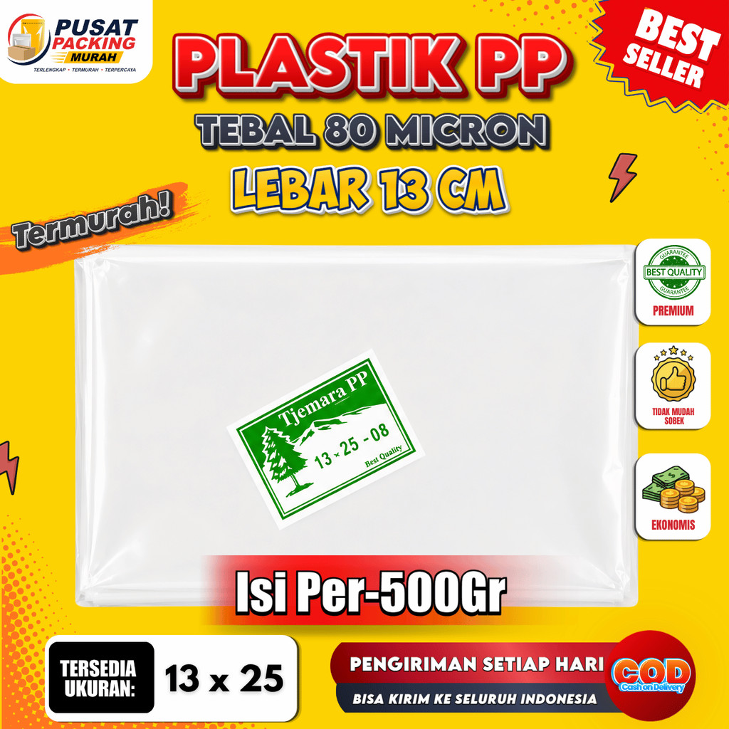 Plastik PP Tebal 08 Lebar 13 cm 13x25 Plastik Bening Transparan Kemasan Snack Tebal Premium Tanpa Kl