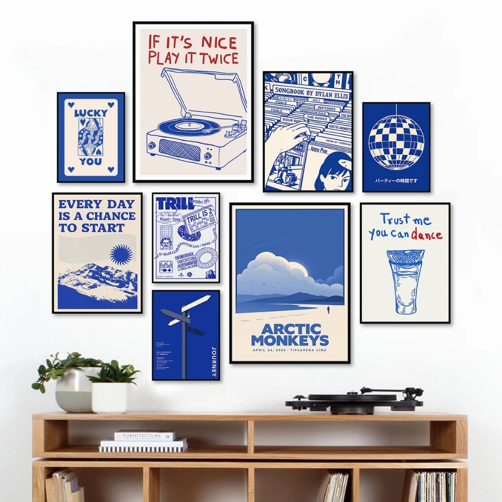 Poster Aesthetic Biru  Hiasan Dinding Minimalis Dekorasi Kamar  Wall Decor untuk Ruang Tamu & Kafe