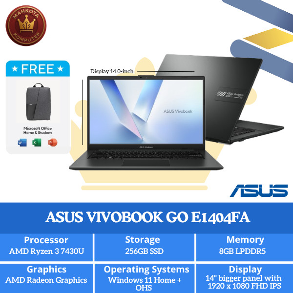 Laptop ASUS Vivobook Go 14 E1404FA Ryzen 3 14” FHD SSD Kencang Cocok Kerja & Sekolah