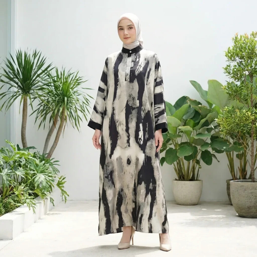 FADFAD Gamis Wanita Kekinian Motif Abstrak Elegan Trendi
