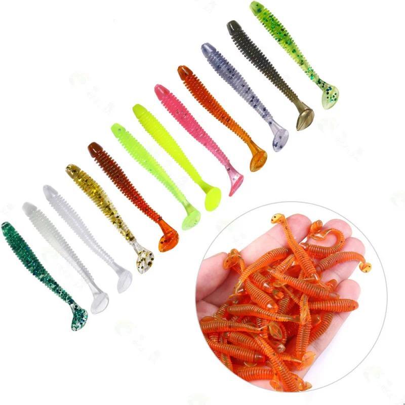 50pcs 5CM LuyaT Soft Worm Lure Multi-Color Bagged Night Glow Fishing Bait Soft Lure for Night Fishin
