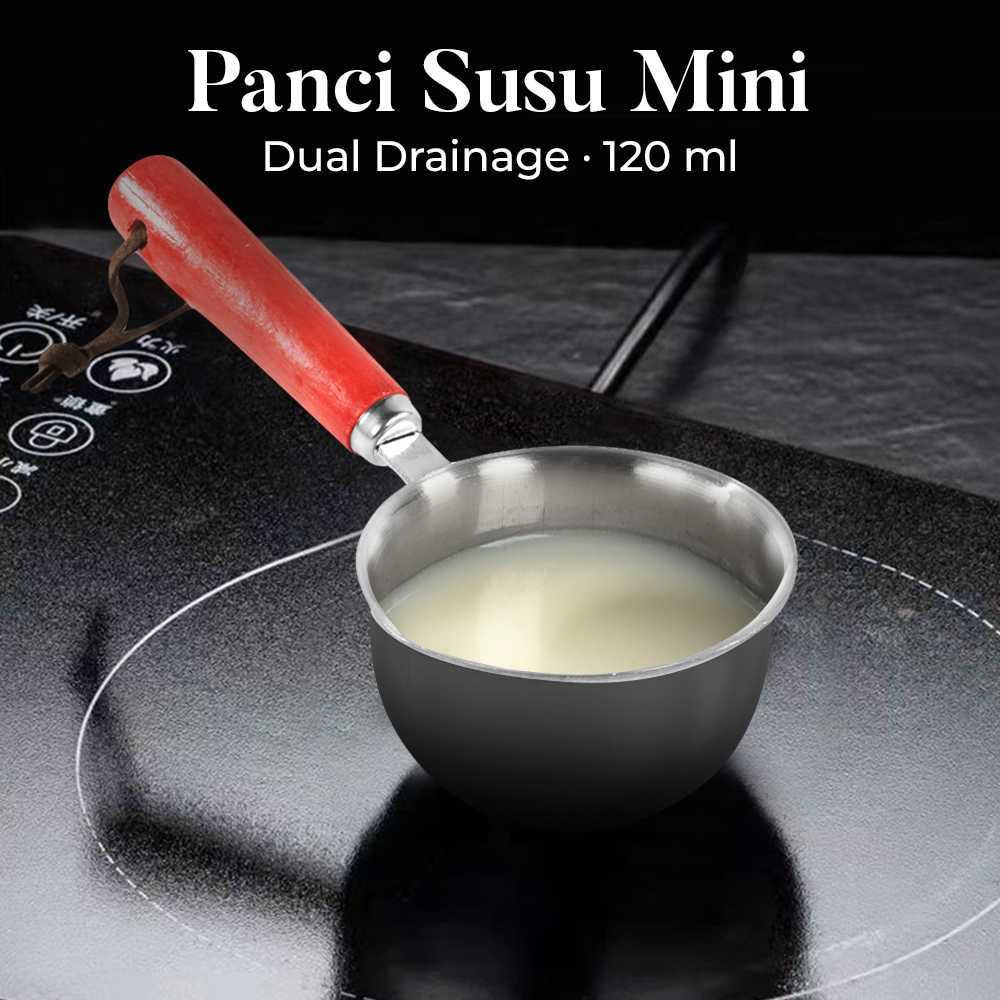 Panci Susu Mini Pan Stainless Steel 410 Dual Drainage - Panci Pemanas Minyak Sauce Pan Kecil Gagang 